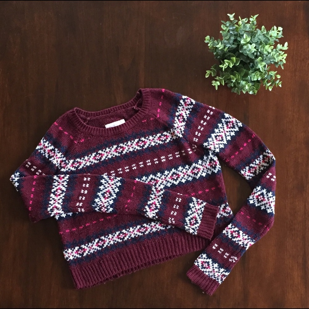 Cropped Burgundy Fair Isle Abercrombie Sweater (S)